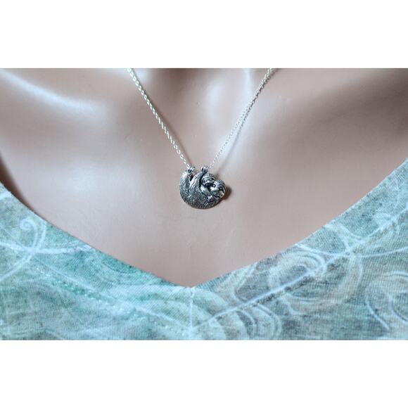 Sterling Silver Sloth Mom and Baby Pendant Necklace - Picture 3 of 3